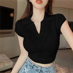 Carregue a imagem no visualizador da Galeria, Woman T Shirt Sexy Crop Top Coquette Clothes Plain Polo Neck Women Women&#39;s Clothing Trend 2024 Fashion Offer Free Shipping in On  Amaijoin
