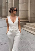 Carregue a imagem no visualizador da Galeria, XNWMNZ 2024 Women Fashion Front Buttons Cropped Waistcoat Vintage V Neck Sleeveless Versatile Female Vest Chic Tops  Amaijoin
