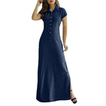 Carregue a imagem no visualizador da Galeria, Europe And America Cross Border New Long Dress Shirt Collar Split Pocket Large Swing Dress Large Casual Denim Dress  Amaijoin
