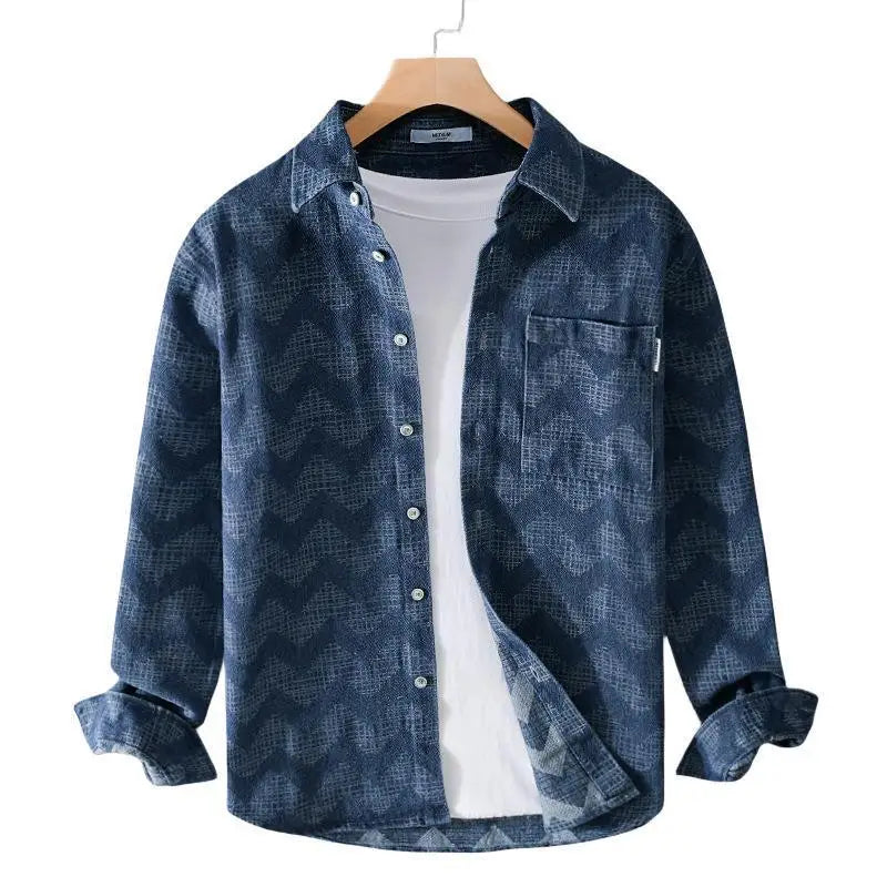 Spring Autumn  New Hip Hop Fashion Men's Printed Denim Cotton 100% Long Sleeve Shirts For Men Casual Lapel Cardigan Clothes Tops  Amaijoin