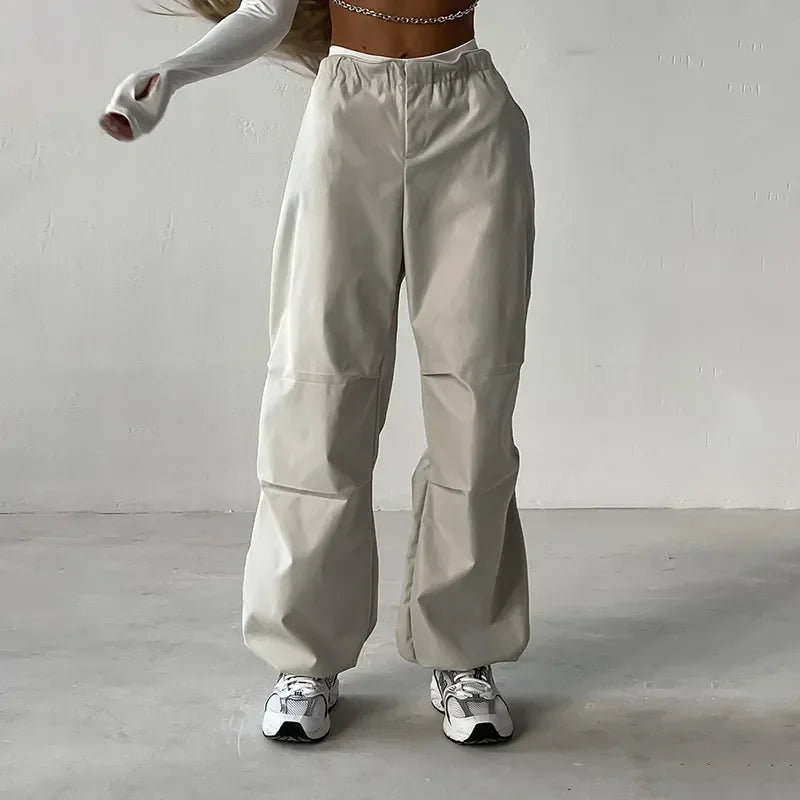 Y2k Baggy Pants Women Cargo Pants Sports Wide Leg Pants Drawstring Joggers Female Streetwear Solid Casual High Waisted Trousers  Amaijoin