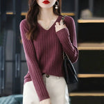 Carregue a imagem no visualizador da Galeria, Women Sweater Long Sleeve Top Knitted Pullover V-Neck Fashion Sweater Woman Winter 2022 Basic Female Clothing Soild OL Sweaters  Amaijoin
