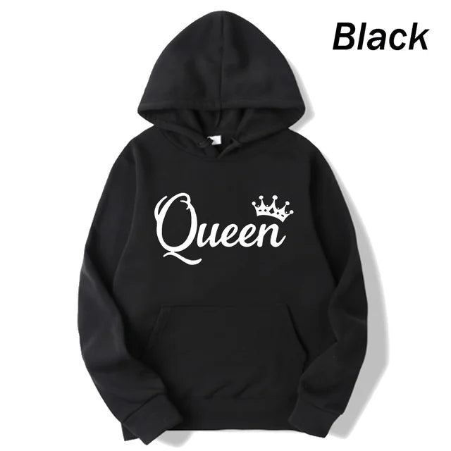 Fashion Men Women Long Sleeve Pullover Hooded Sweatshirts Unisex King and Queen Print Hoodie Casual Streetwear Couple Sweatshirt  Amaijoin