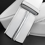 Carregue a imagem no visualizador da Galeria, Elegant White Color Men Women Unisex Leather Belt Genuine Leather Automatic Buckle 3.5cm Width Men Waist Straps for Jeans  Amaijoin
