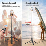 Carregue a imagem no visualizador da Galeria, Selfie Stick with Wireless Bluetooth Remote, Portable 72 Inch Aluminum Alloy Selfie Stick Phone Tripod for iOS Android Cellphone  Amaijoin
