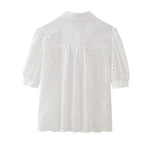 Carregue a imagem no visualizador da Galeria, Zevity New Women Fashion Puff Sleeve Hollow Out Embroidery White Smock Blouse Female Chic Business Shirt Blusas Tops LS20249  Amaijoin
