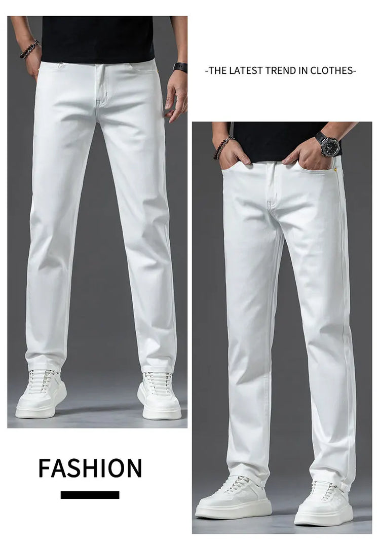 2024 New Summer Luxury White Jeans for Men Comfortable Cotton Fabric Straight Pants Classic Style Denim Trousers Male  Amaijoin