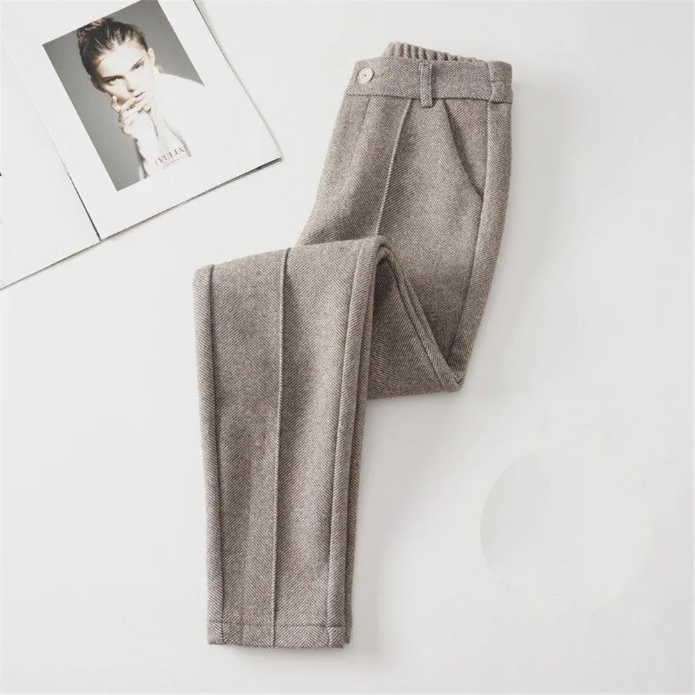 Women's Wool Dress Pants Casual Jogger Style Office  Wide Trousers  Woolen Cropped Pants ouc2533  Amaijoin