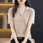 Carregue a imagem no visualizador da Galeria, Clothing Short Sleeve Tee T-shirt Woman Plain Polo Neck Shirts for Women Red Tops Sale Luxury Youth Synthetic Aesthetic V Cotton  Amaijoin
