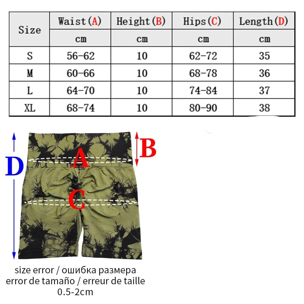 Seamless Tie Dye Sport Shorts For Women Summer Elastic Scrunch High Waist Push Up Tummy Control Gym Fitness Workout Yoga Shorts  Amaijoin