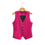 Carregue a imagem no visualizador da Galeria, Women Fashion V Neck Sleeveless Pockets Short Vest Jacket Office Lady Single Breasted Casual Slim WaistCoat Tops CT2208  Amaijoin
