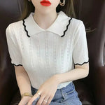 Carregue a imagem no visualizador da Galeria, Clothing White Tops Polo Neck Shirts for Women Purple T-shirt Woman Knit Short Sleeve Tee V Y2k Fashion Sale with Collar Luxury  Amaijoin
