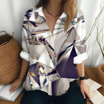 Carregue a imagem no visualizador da Galeria, Autumn Women&#39;s Shirt Polo Collar Long Sleeve T-shirt Fashion Print Top Fashion Party Trend Women&#39;s Shirt Button Casual T-shirt  Amaijoin
