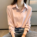 Carregue a imagem no visualizador da Galeria, Black Chiffon Shirts For Women Spring NEW Solid Long Sleeve Shirts Korean Fashion Ladies Blouse Simple Female Clothing Tops  Amaijoin
