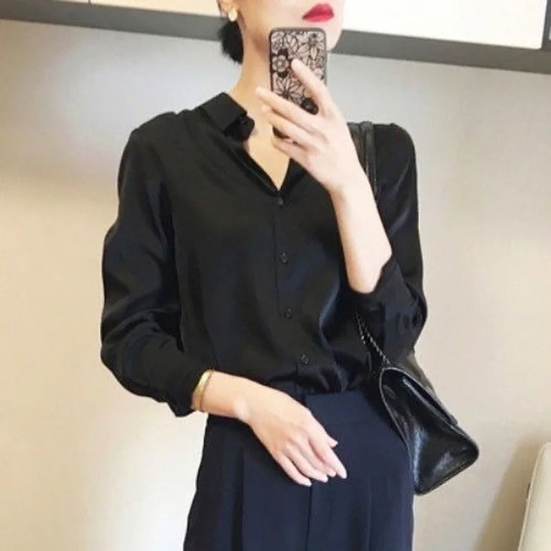 Luxury Blouses or Tops for Women Casual Loose Youth Long Sleeve Korean Chiffon Fashion Formal Silk Office Wear Satin Shirt Woman  Amaijoin