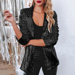 Carregue a imagem no visualizador da Galeria, Women Sequins Sequin Jacket Casual Long Sleeve Glitter Party Shiny Lapel Coat Vintage Lapel Sequins Jackets Club Party Wear  Amaijoin
