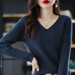 Carregue a imagem no visualizador da Galeria, Women Sweater Long Sleeve Top Knitted Pullover V-Neck Fashion Sweater Woman Winter 2022 Basic Female Clothing Soild OL Sweaters  Amaijoin
