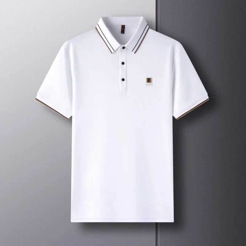 High end brand letter embroidery comfortable cotton men's short sleeve POLO shirt 2024 summer ice feeling casual businessT-shirt  Amaijoin