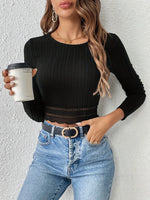 Carregue a imagem no visualizador da Galeria, Women&#39;s solid color basic crewneck top, long sleeve women&#39;s t-shirt, ribbed crop top, fashionable slim fit out streetwear  Amaijoin
