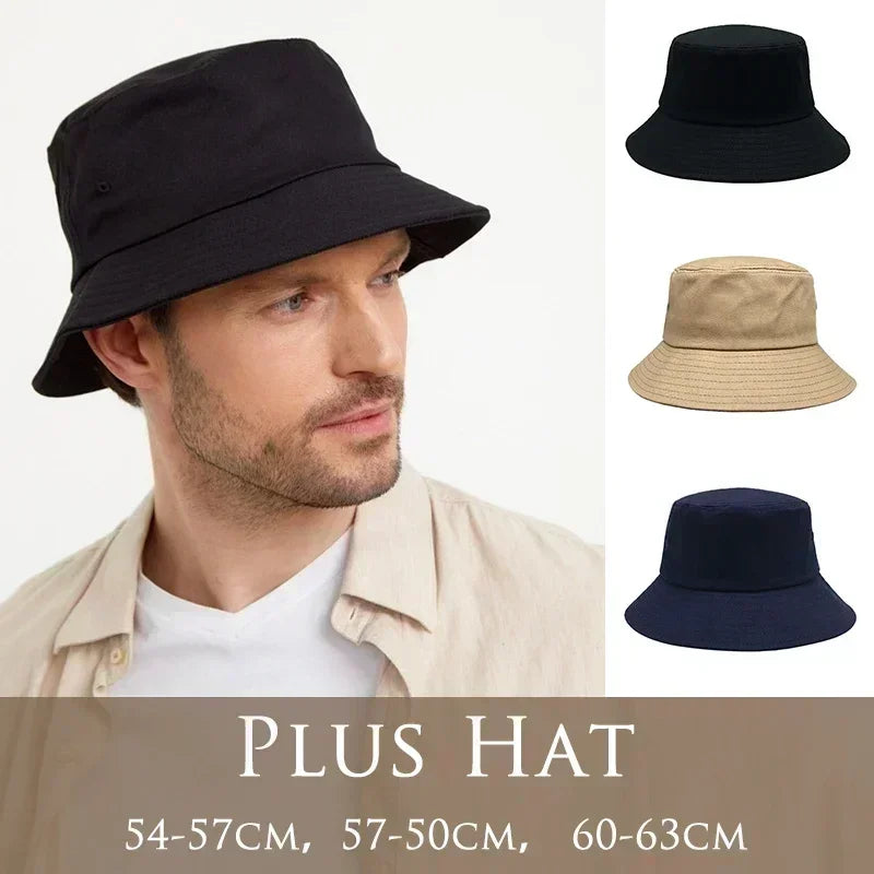 Big Head Man Large Size Bucket Hats Boy 60-63cm Plus Size Summer Fisherman Cap Women‘s 54-57cm Pure Cotton Panama UPF50+ Sun Hat  Amaijoin