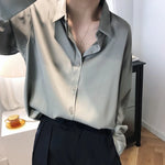 Carregue a imagem no visualizador da Galeria, All-match Satin Finish Shirts And Blouses Women Clothing Casual Top OL Long Sleeve Button Elegant Shirts French Solid Blouses  Amaijoin
