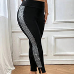 Carregue a imagem no visualizador da Galeria, Women&#39;s Plus Size Sequin Side Seam Slit Hem Leggings Casual Fashion Pants Women&#39;s Comfortable Leggings  Amaijoin
