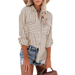 Carregue a imagem no visualizador da Galeria, Women&#39;s Spring/Summer 2024 New Striped Single Breasted Long Sleeve Shirt Women Elegant and Youth Woman Stylish Blouse  Amaijoin
