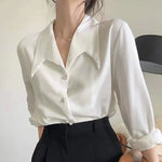 Carregue a imagem no visualizador da Galeria, Fashion Turn Down Collar Chiffon White Women Shirt Spring Professional Commuting Formal Tops Elegant Solid Color Blouse  Amaijoin
