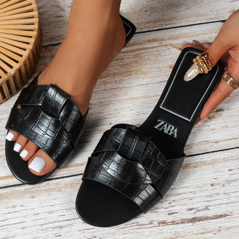 Designer Woman Flat Slippers 2024 New Woven with Comfortable Women's Shoes Casual Bottom Slippers Summer Women Sandals  Amaijoin