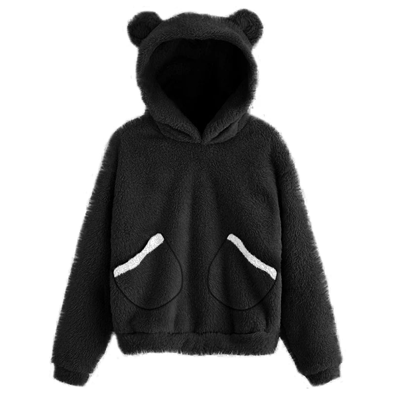 Autumn Winter Women's Hoodies Winter Women Long Sleeve Rabbit Ear Hood Sweatshirt Cute Plush Warm Casual Hoodie Tops  Amaijoin