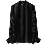 Carregue a imagem no visualizador da Galeria, TRAF Women Black Oversize Shirt 2024 Striped Velvet Shirts Woman Long Sleeve Shirts and Blouses Female Semi Sheer Women&#39;s Shirts  Amaijoin
