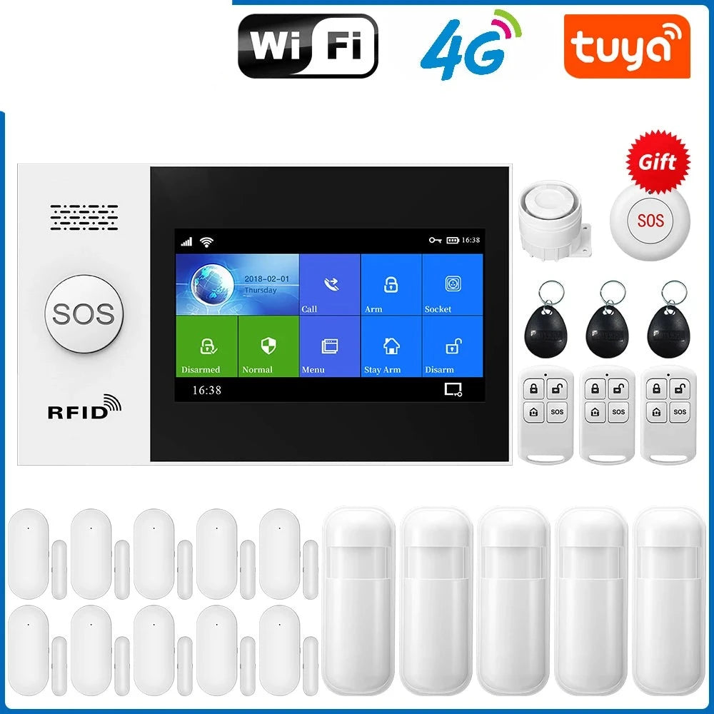 4G Alarm System For Home Security With PIR Door Sensor WiFi 4.3-inch Big Screen Tuya Smart Life App Control Support Google Alexa  Amaijoin