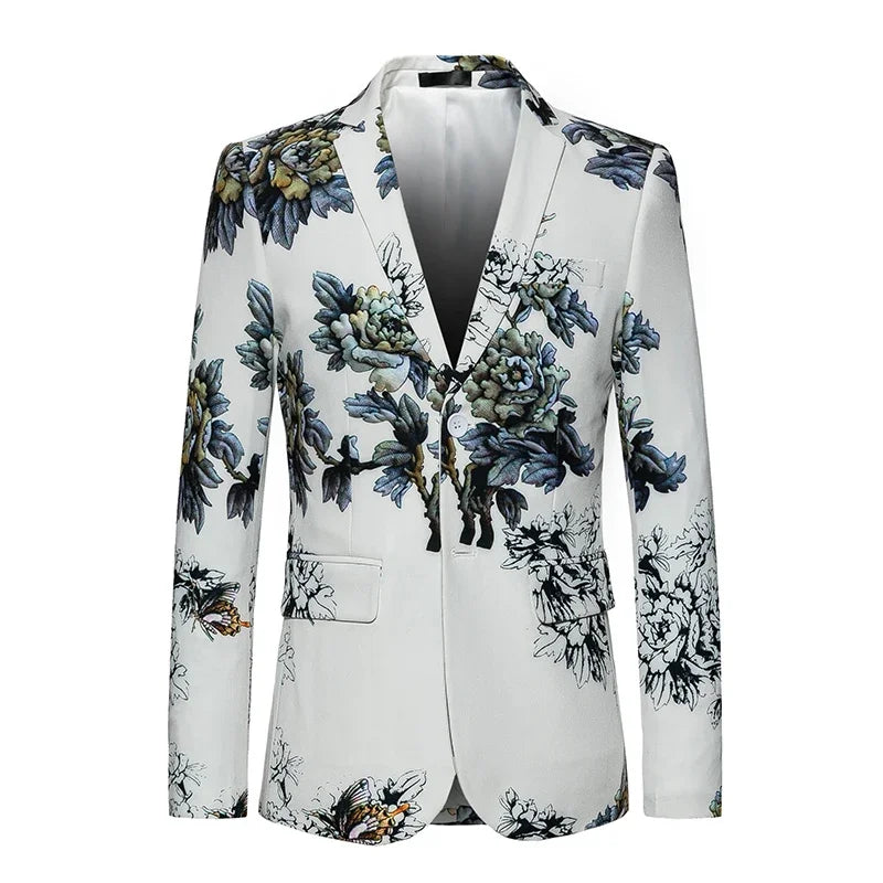 2023 Fashion New Men's Casual Boutique Business Holiday Flower Suit / Male Slim Floral Blazer Jacket Coat  Amaijoin