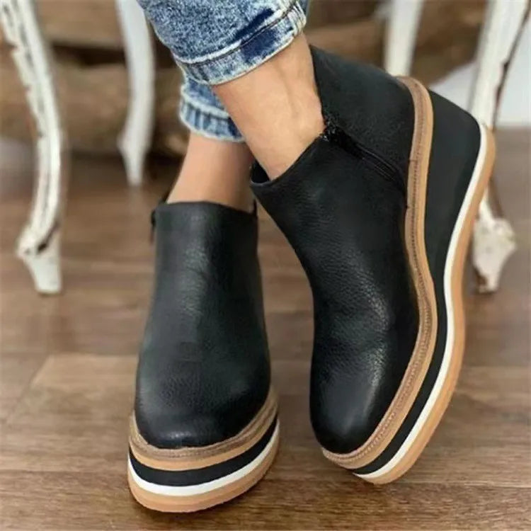 2022 Autumn Ankle Boots Women Fashion Leather Wedge Heel Platform Women's Shoes Short Boots High Heels Boots Botas De Mujer  Amaijoin