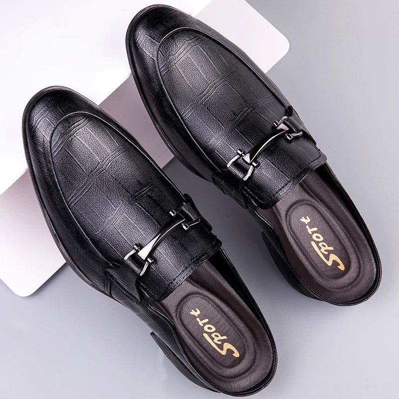 Genuine Leather Mules Men's Half Shoes For Man Luxury Brand Designer Shoes Men's Luxury Casual Shoes Slip On Footwear Slippers  Amaijoin