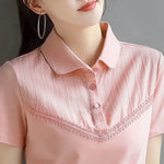 Carregue a imagem no visualizador da Galeria, Women&#39;s Polo Shirts Button Plain Baggy T-shirts Pink Y2k Fashion Casual Tops on Female Tee Offer Youthful Clothes Korean Popular  Amaijoin
