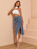 Load image into Gallery viewer, Y2K Women Fashion Vintage Denim Skirt Slit Hem Raw Edge Bodycon Skirt High Waist Versatile Streetwear Mujer  Amaijoin
