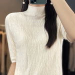 Carregue a imagem no visualizador da Galeria, Spring and Summer2023 New Women&#39;s Half-high collar Short-Sleeved Exquisite Cashmere Sweater Pullover  Amaijoin
