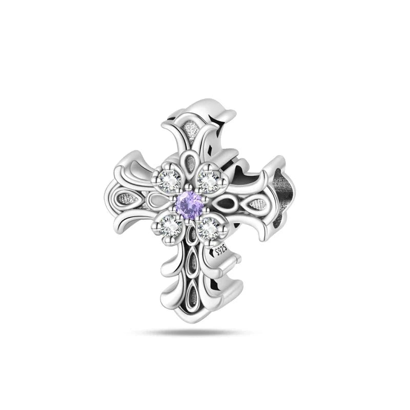 925 Sterling Silver Classic Purple Retro Heart Shape Lotus Angel Pattern Charms Beads Fit Pandora Original Bracelets DIY Jewelry  Amaijoin