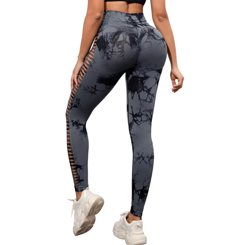 CHRLEISURE Sexy Hollow Tie Dye Yoga Pant Women Seamless Butt Lift Workout Leggings Gym Athletic Fitness Tights Activewear  Amaijoin