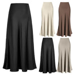 Carregue a imagem no visualizador da Galeria, A-line Skirt Women High Waist Skirt Elegant Faux Silk Satin Skirts for Women High Waist Fishtail A-line Styles Solid Colors  Amaijoin
