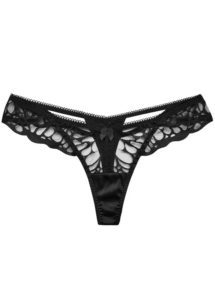 BirdTree 93%Real Silk Sexy Briefs, Women's Hollowing Out, French Transparent Lace Erotic T-back Underwear, 2024 Summer P41940QC  Amaijoin