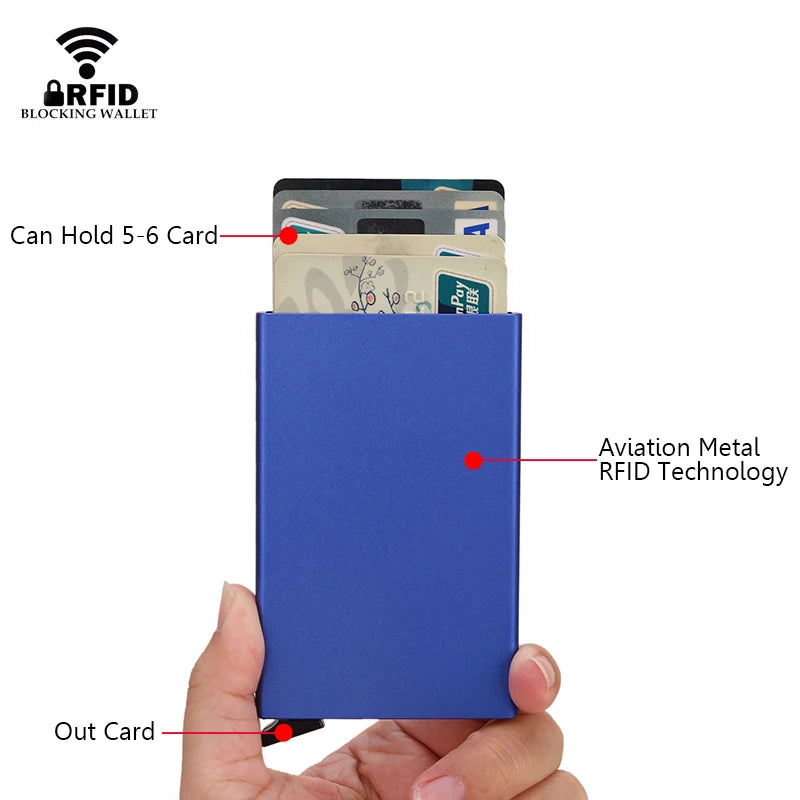 Rfid Smart Wallet Card Holder Metal Thin Slim Men Women Wallets Pop Up Minimalist Wallet Small Black Purse Vallet Walets for Men  Amaijoin