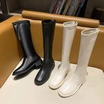 Carregue a imagem no visualizador da Galeria, Riding Boots Women Shoes Real Leather Mid Heel Knee-High Boots Square Toe Block Heels Zip Long Boots Autumn Winter 40  Amaijoin
