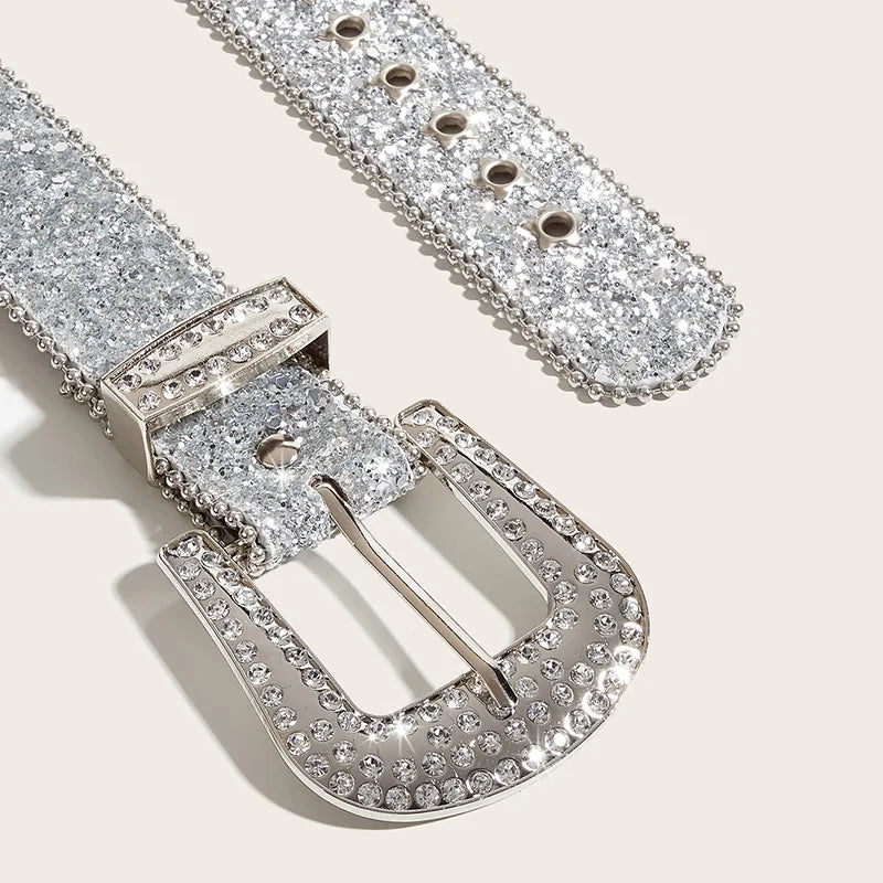 Y2K Rhinestone Belt For Women Men Designer Punk Star Hole Waist Strap Gothic Female Girl Jeans Decoration Waistband  Amaijoin