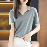 Carregue a imagem no visualizador da Galeria, Clothing Short Sleeve Tee T-shirt Woman Plain Polo Neck Shirts for Women Red Tops Sale Luxury Youth Synthetic Aesthetic V Cotton  Amaijoin
