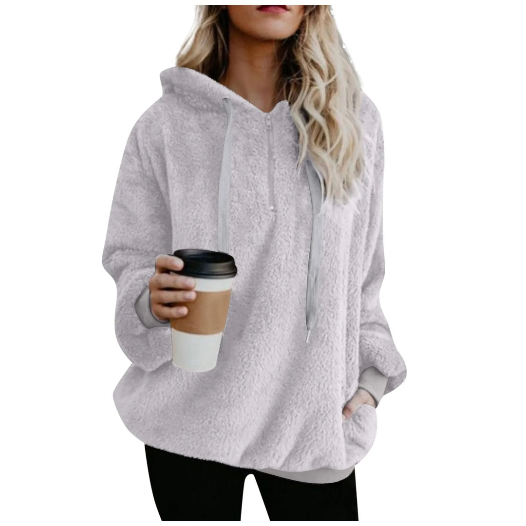 Winter Women Long Sleeve Fleece Hooded Sweatshirt Pullover Warm Jumper Sweaters With 1/4 Zip  Amaijoin