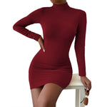 Load image into Gallery viewer, New Arrival Turtleneck Long Sleeve Skinny Mini Dress Sexy Skirt Dresses Women Elegant Chest Slim Pleated Dress  Amaijoin
