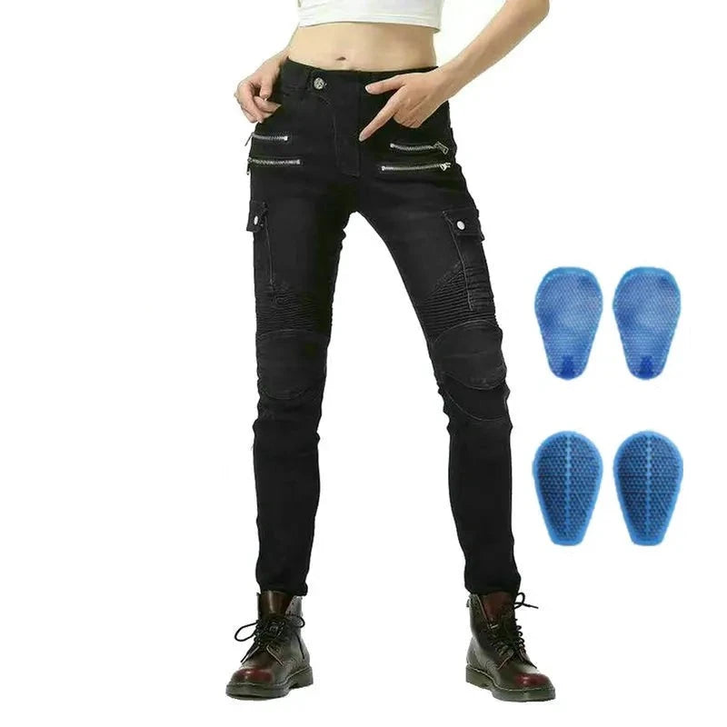 Loong Biker Female Motorcycle Riding Pants Motocross Knight Fashion Daily Cycling Protective Jeans Locomotive Trousers For Women  Amaijoin