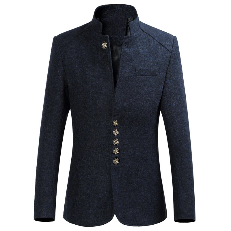 2023 Fashion New Men's Casual Stand Collar Tunic Suit Jacket / Men's Slim Fit Business Wool Blazers Coat  Amaijoin